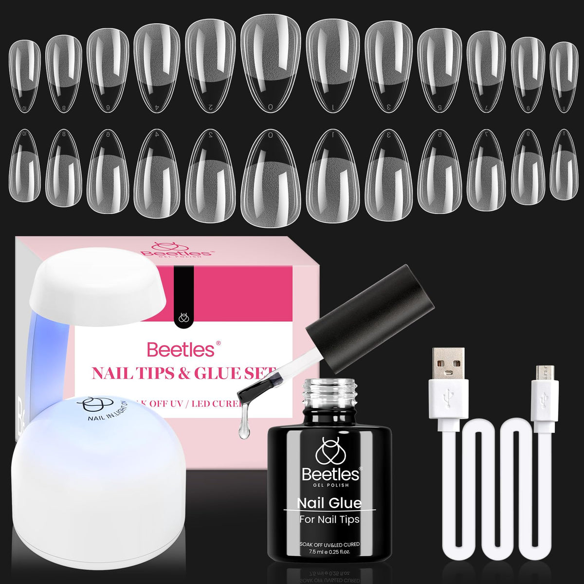 Beetles kit de uñas en gel con forma almendra para manicuras en casa.