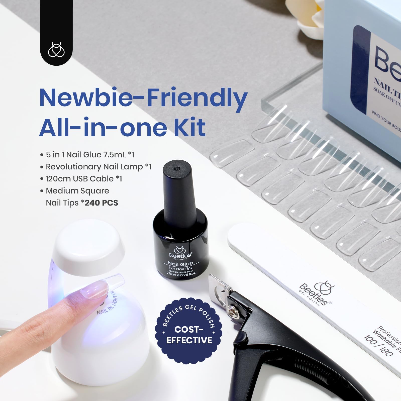 Beetles Gel Nail Kit Medium Square nail clipper for clean edge tips