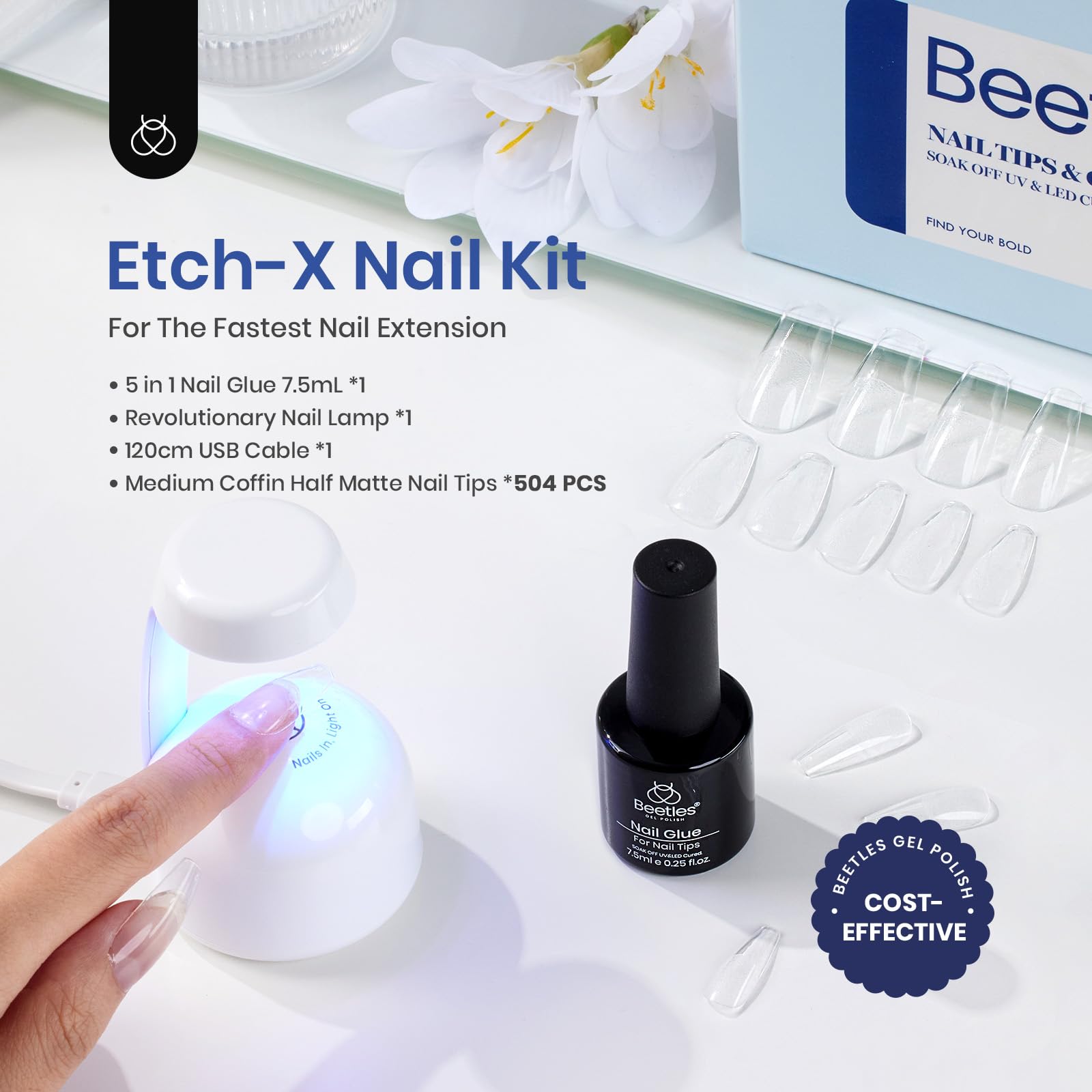 Beetles Gel Nail Kit tips tipo ataud medio mate para uñas rapidas y limpias