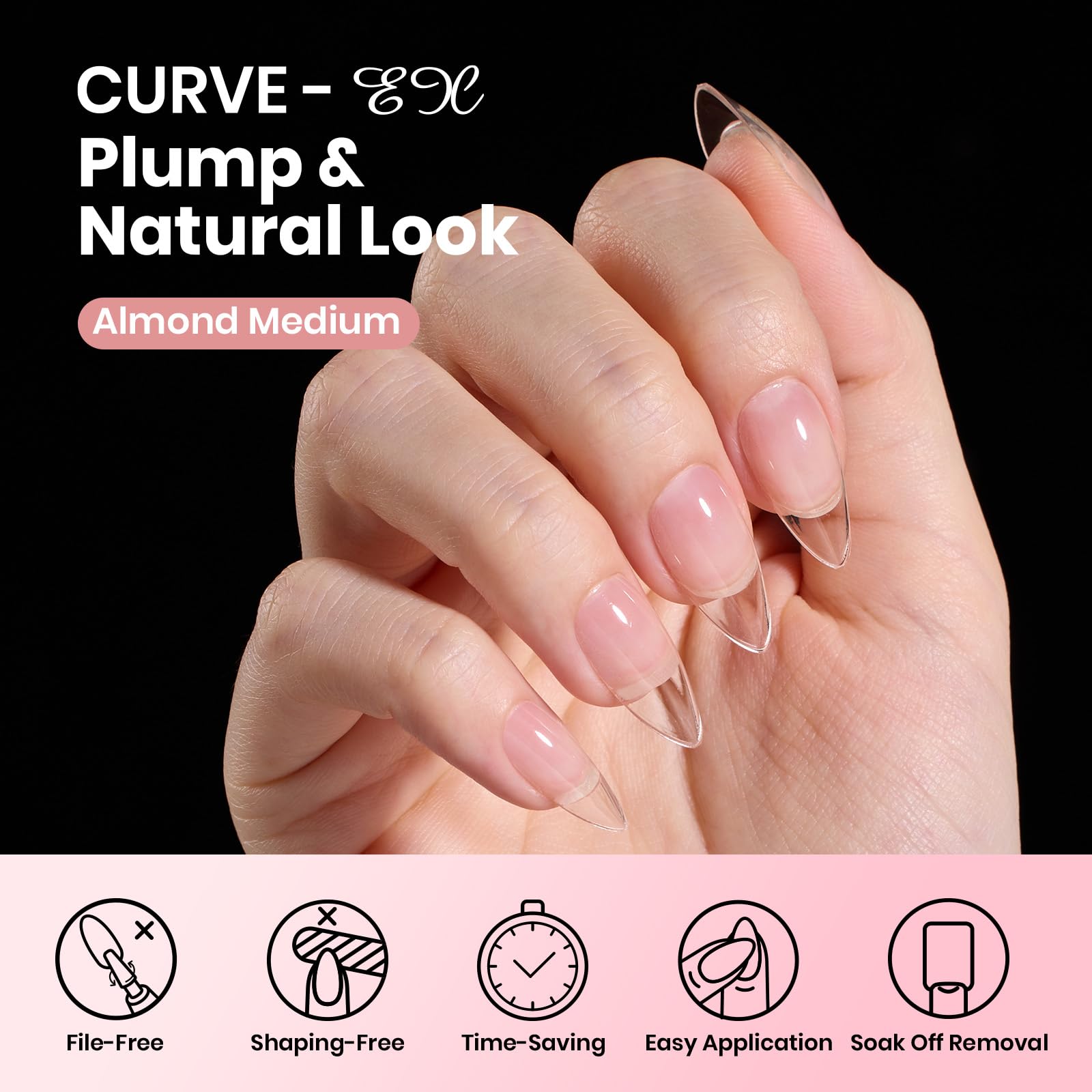 Beetles Gel Nail Tips Almond Curve-EX aplicación fácil para extensiones rápidas sin limar.