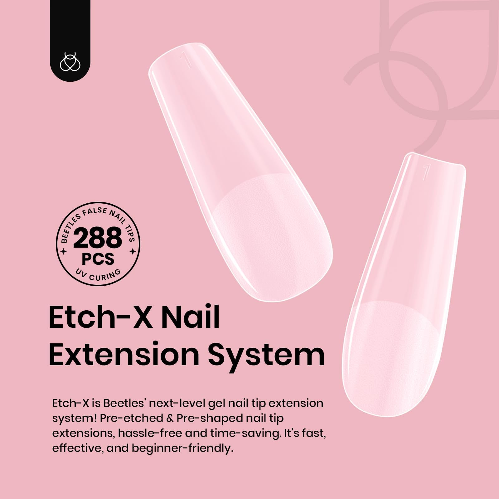 Beetles Gel Nail Tips empaque con 288 piezas y 10 tallas.