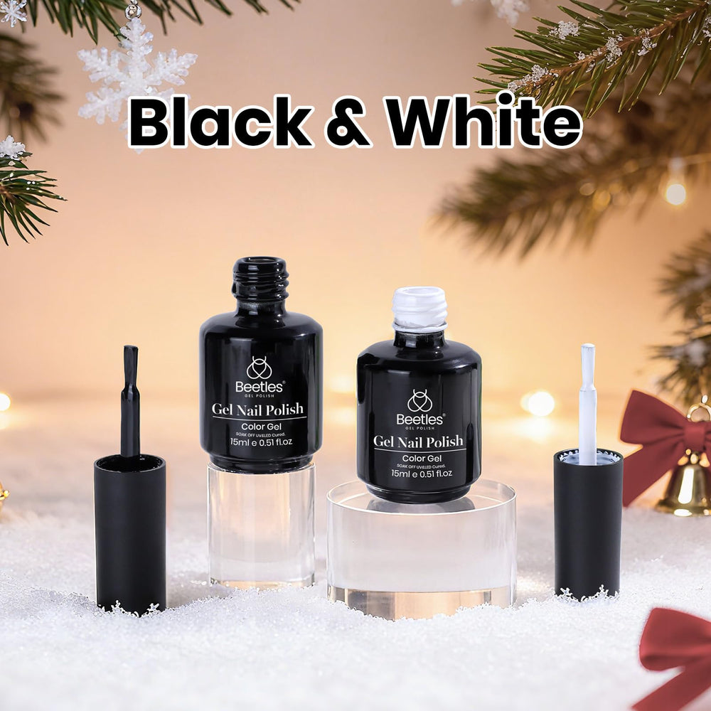 Beetles Gel Polish negro-y-blanco-set: facilita aplicación suave y duración prolongada.