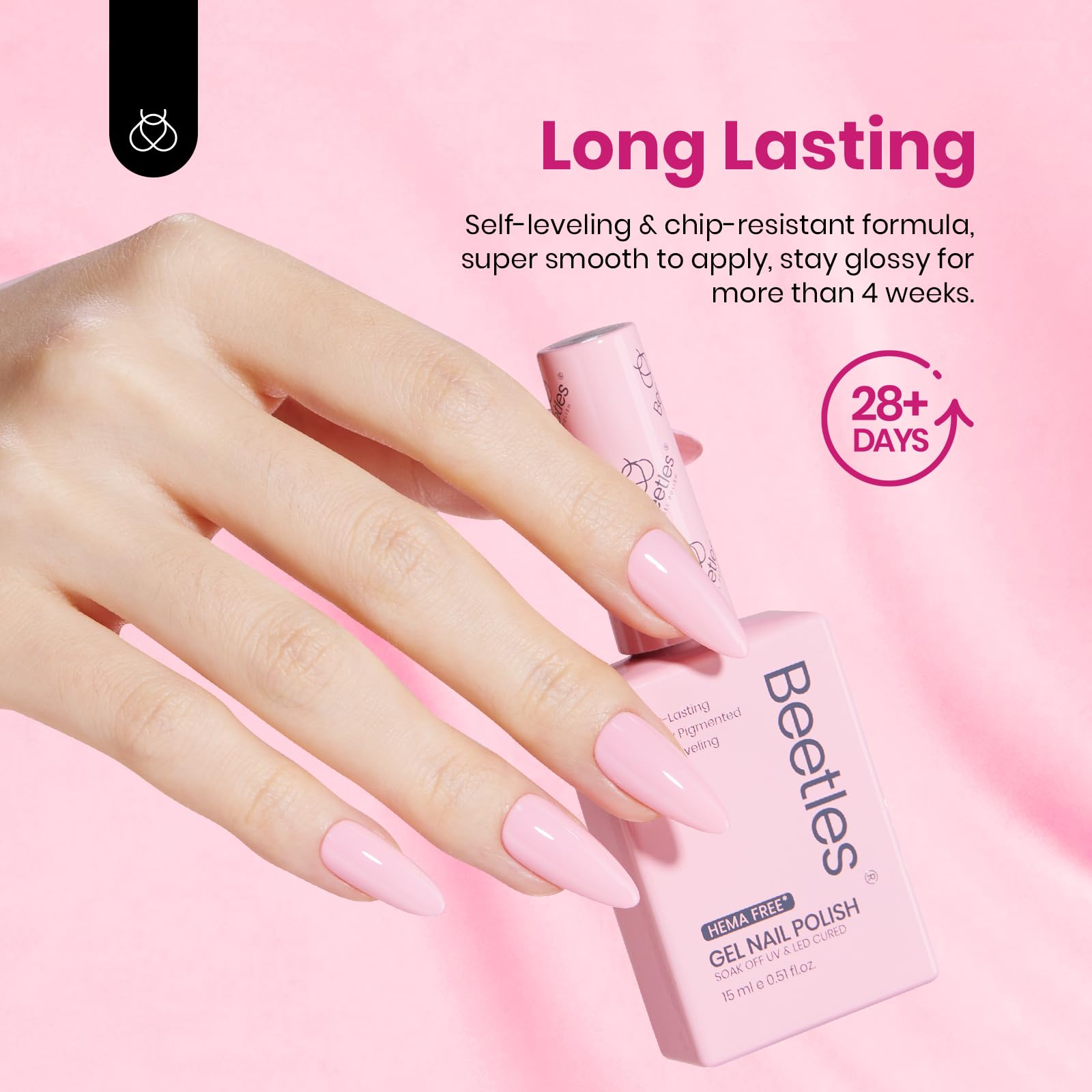 Beetles gel polish nude rosado, tono neutro para uso diario.