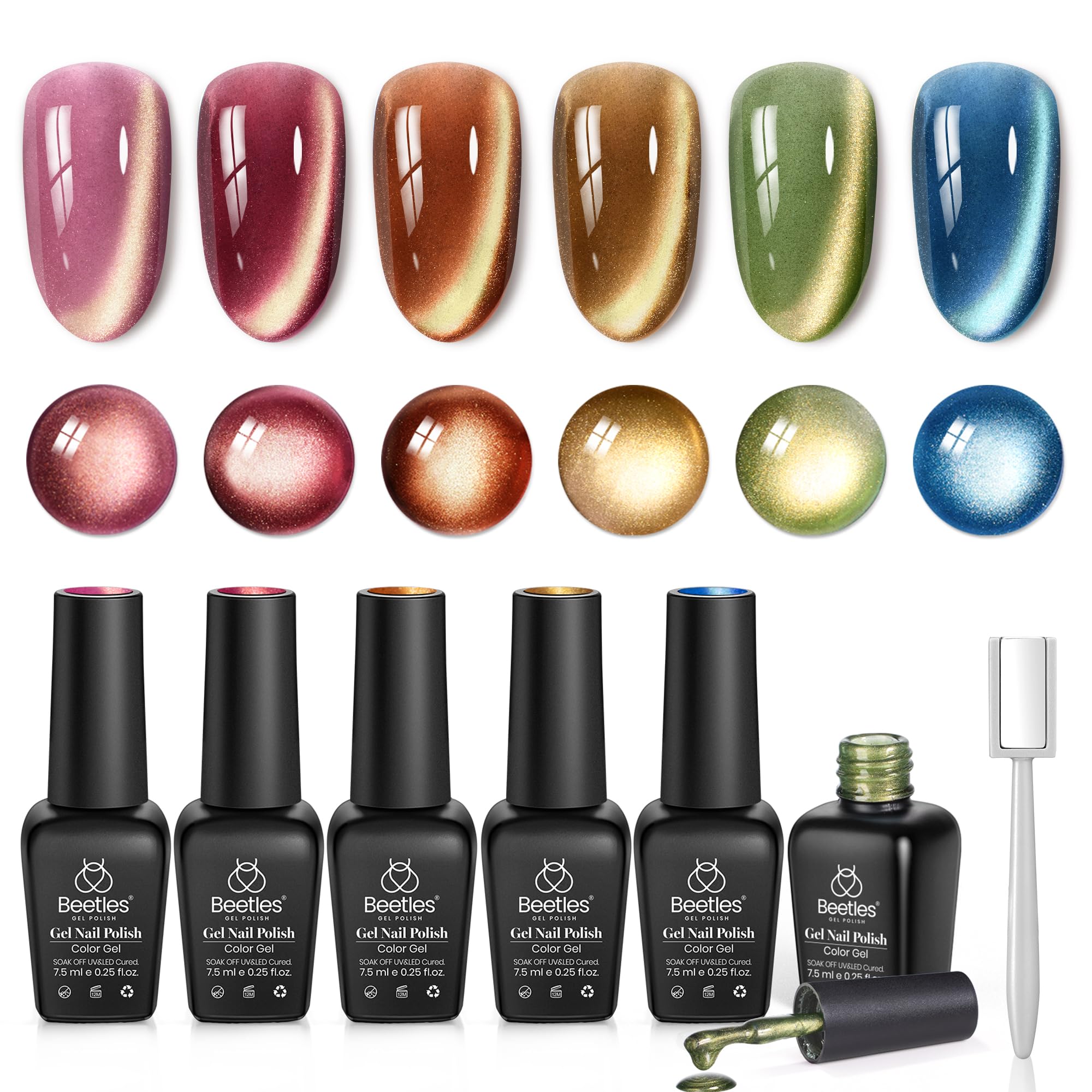 Beetles Gel Polish Ojo Gato Dorado, efecto ojo de gato deslumbrante para uñas elegantes.
