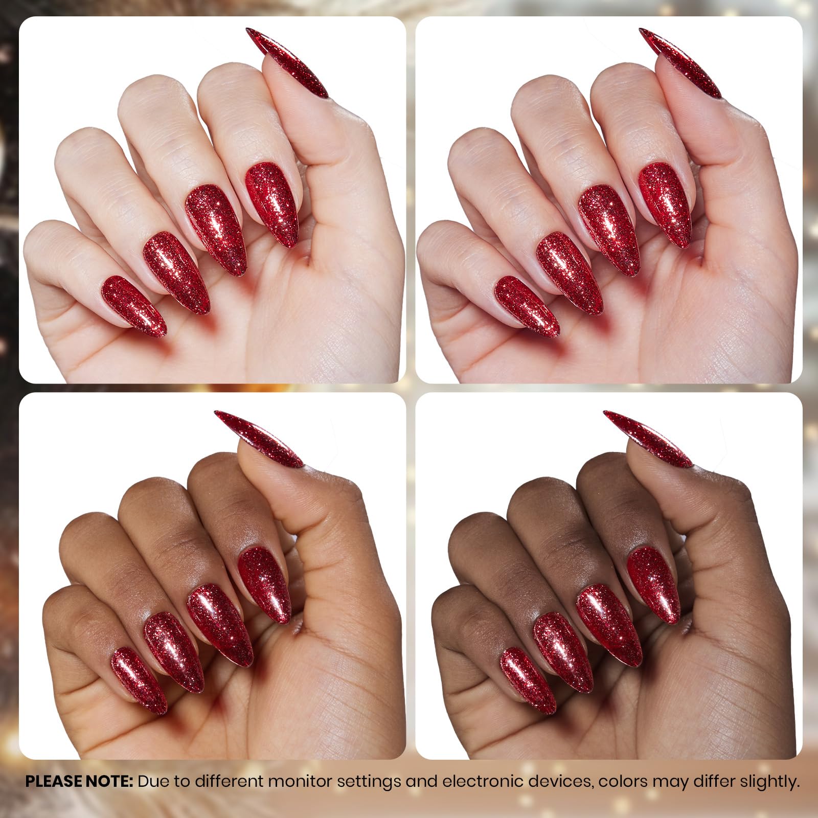 Beetles Gel Polish rojo glitter, ideal para manicuras DIY o en salón con acabado profesional.