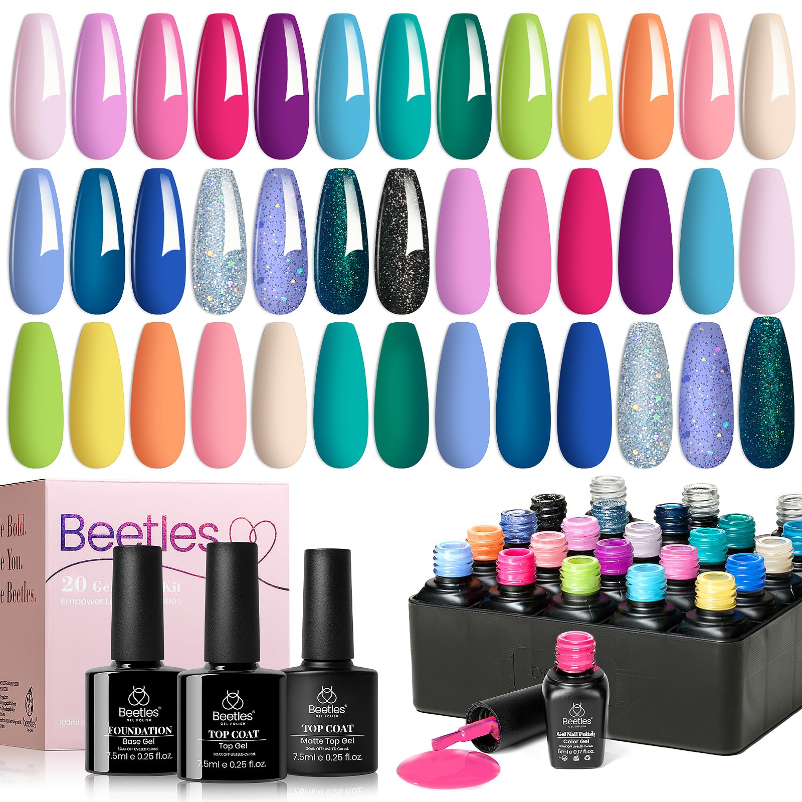 Beetles Gel Polish con colores arcoíris para uñas llamativas y duraderas.