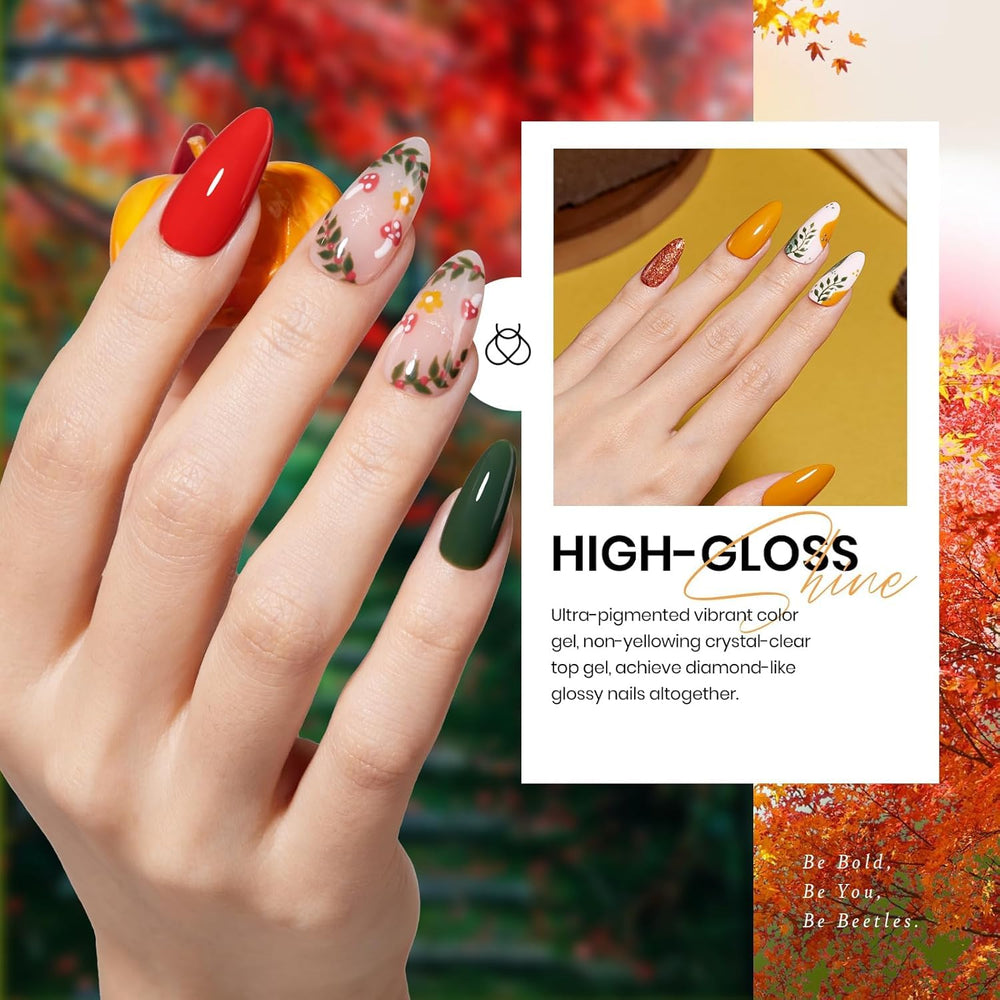 Beetles Gel Polish Set Yard ofrece brillos y texturas para manicura festiva.