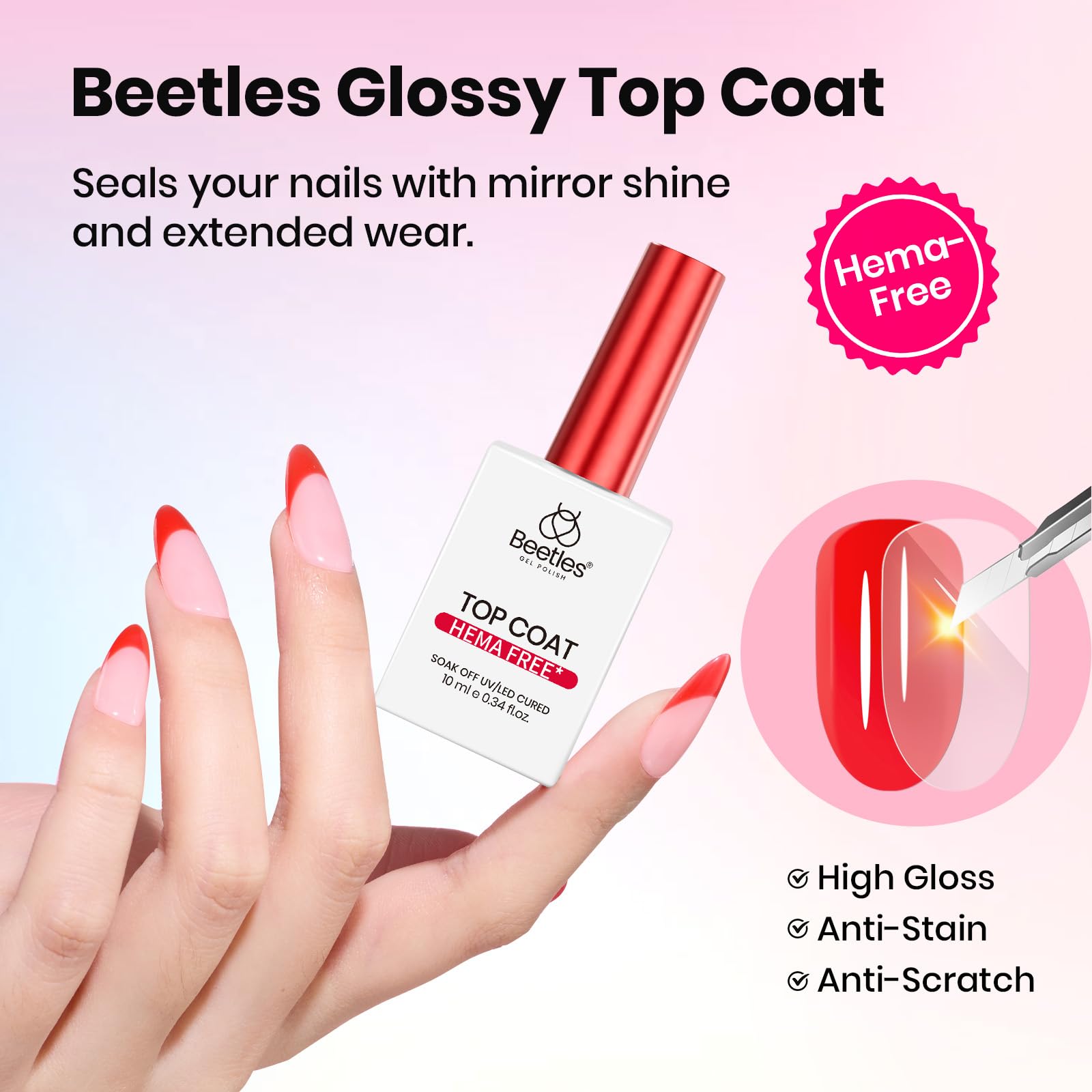 Beetles Gel Polish Top Coat brillo: acabado brillante que realza color y duración