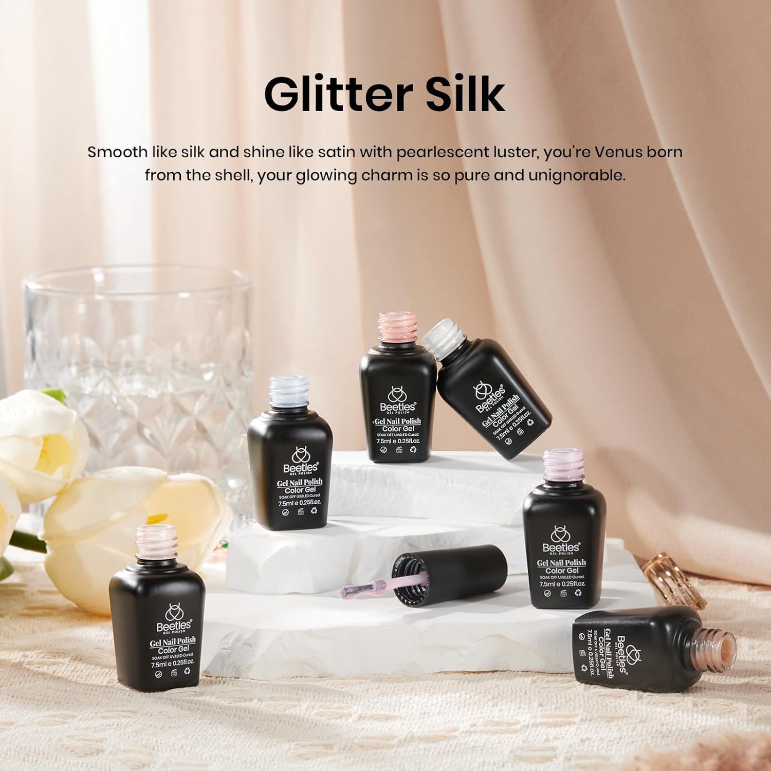 Beetles gel UV con efecto sirena perlado para brillo duradero.