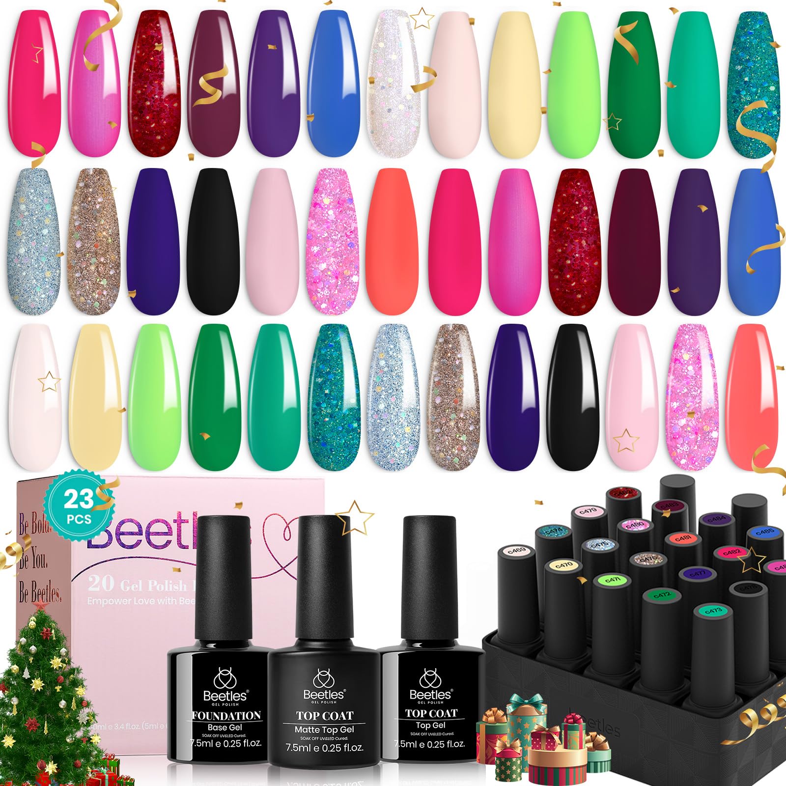 Beetles Glitter Gel Esmalte: juego completo de 23 piezas para manicura brillante y duradera