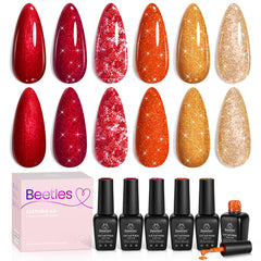 beetles gel polish glitter rojo-naranja-dorado para uñas deslumbrantes.