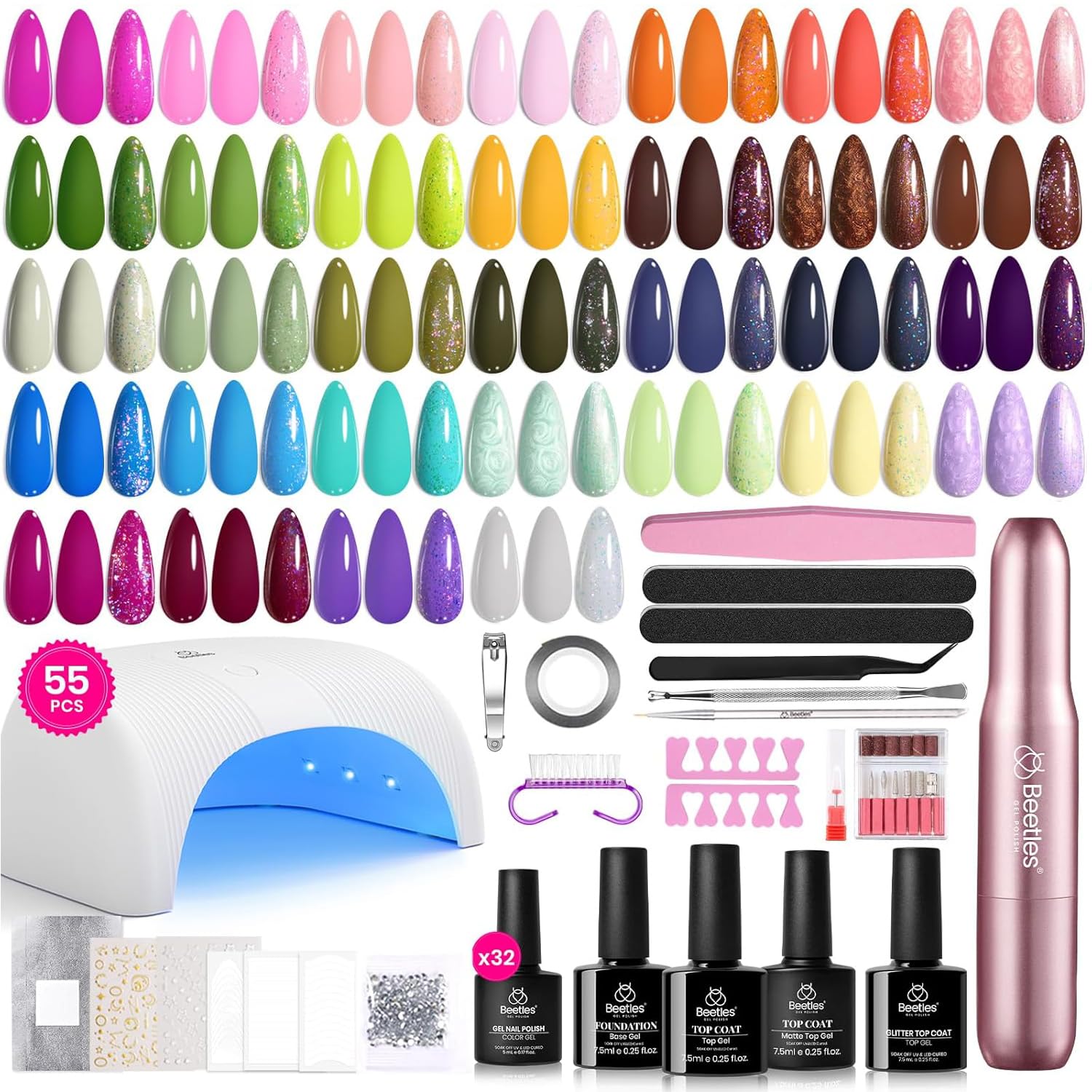 Beetles Gel Polish kit 55 piezas con lámpara para manicura en casa