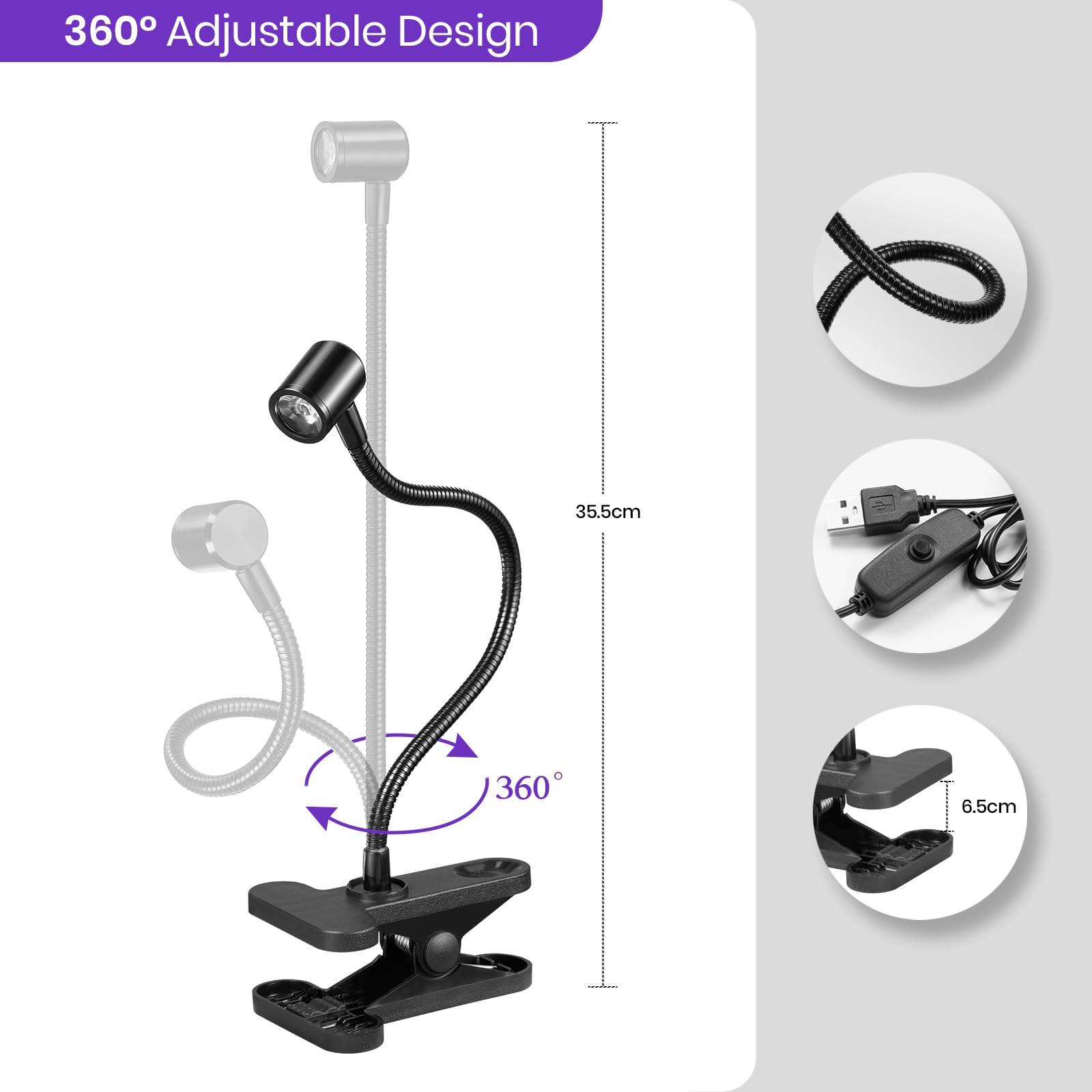 Beetles lámpara UV USB para uñas, clip de mesa estable para uso diario.