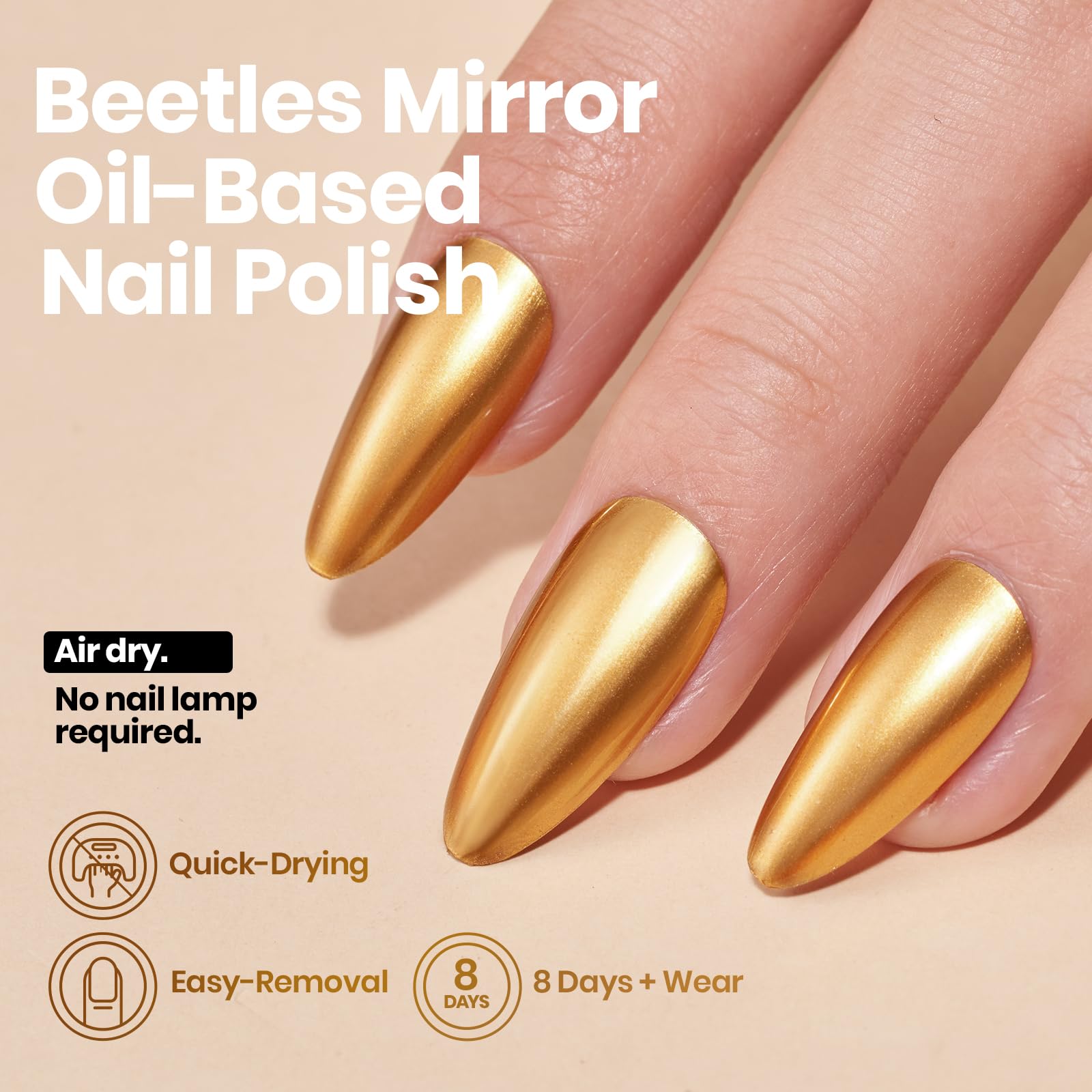 Beetles Mirror Gold con secado rápido para retoques sin esperas.