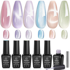 Beetles gel rosa translúcido con efecto ojo de gato para uñas brillantes.