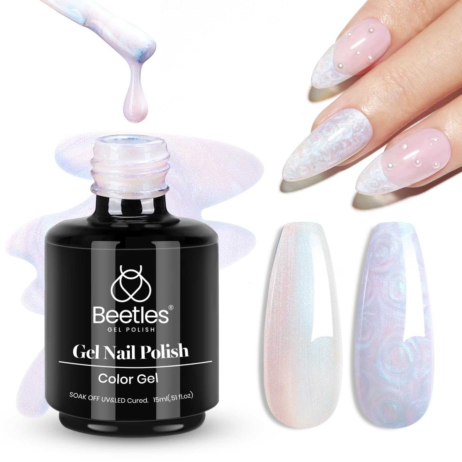 Beetles Pearl Gel Nail Polish: nubes onduladas con brillo perlado para uñas elegantes.