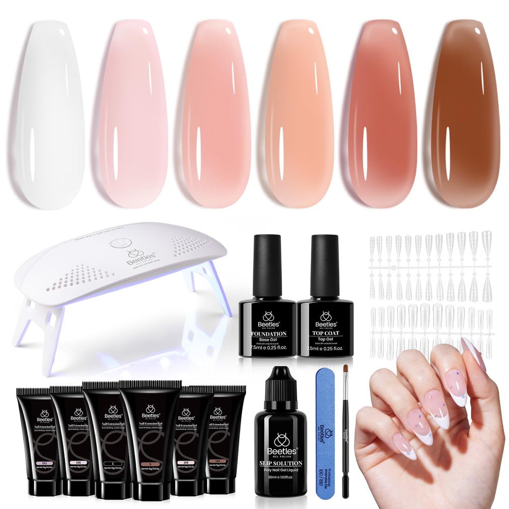Beetles Poly Nail Gel Kit: 6 colores para uñas duraderas y naturales.