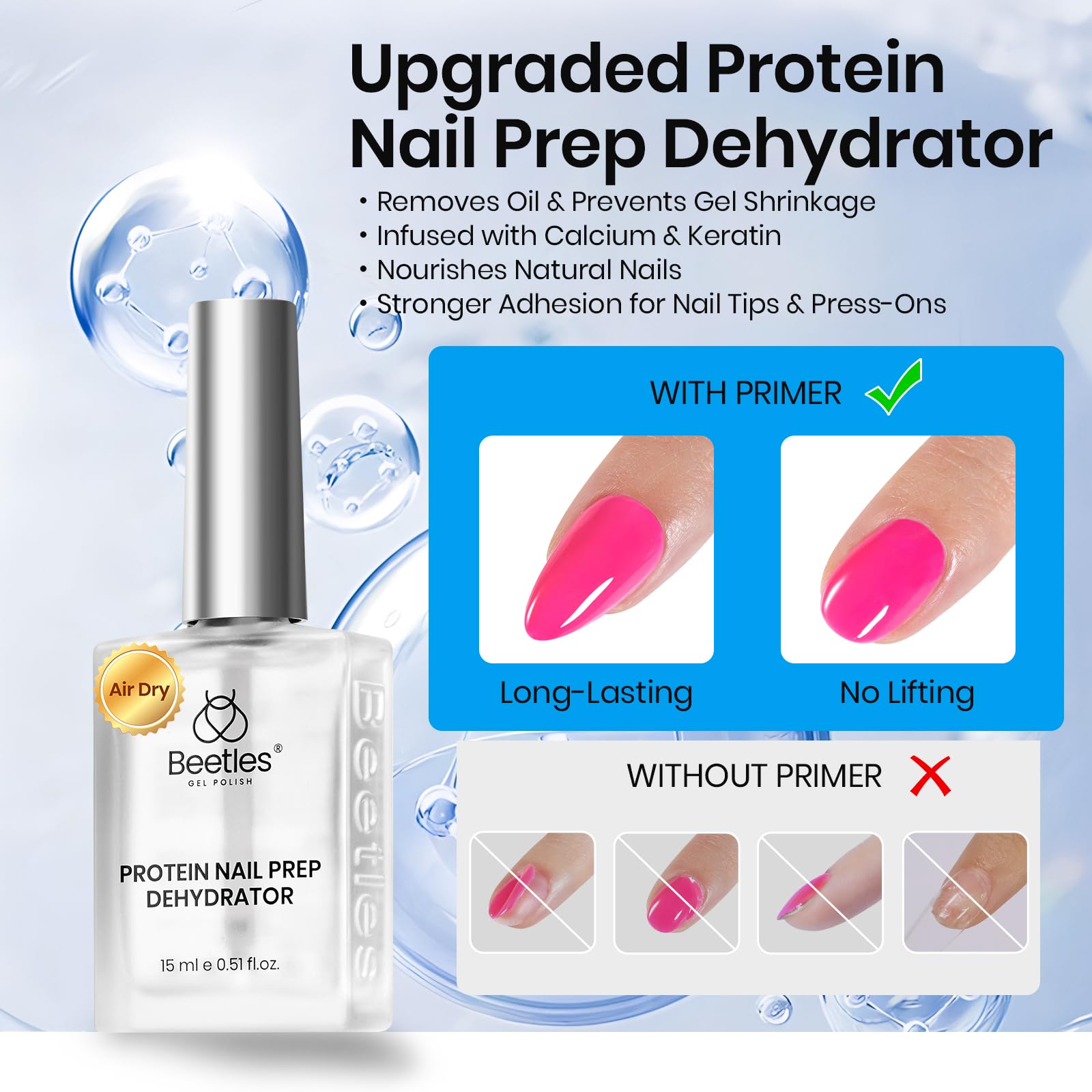 Beetles Primer proteico, adherencia fuerte para uñas naturales o artificiales.