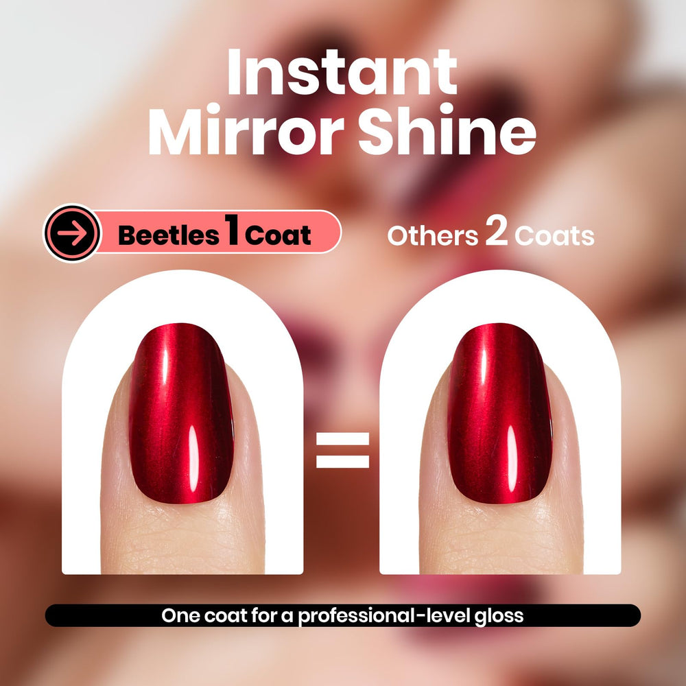 Beetles Red Chrome Nail Polish on nails with a glossy mirror glow.