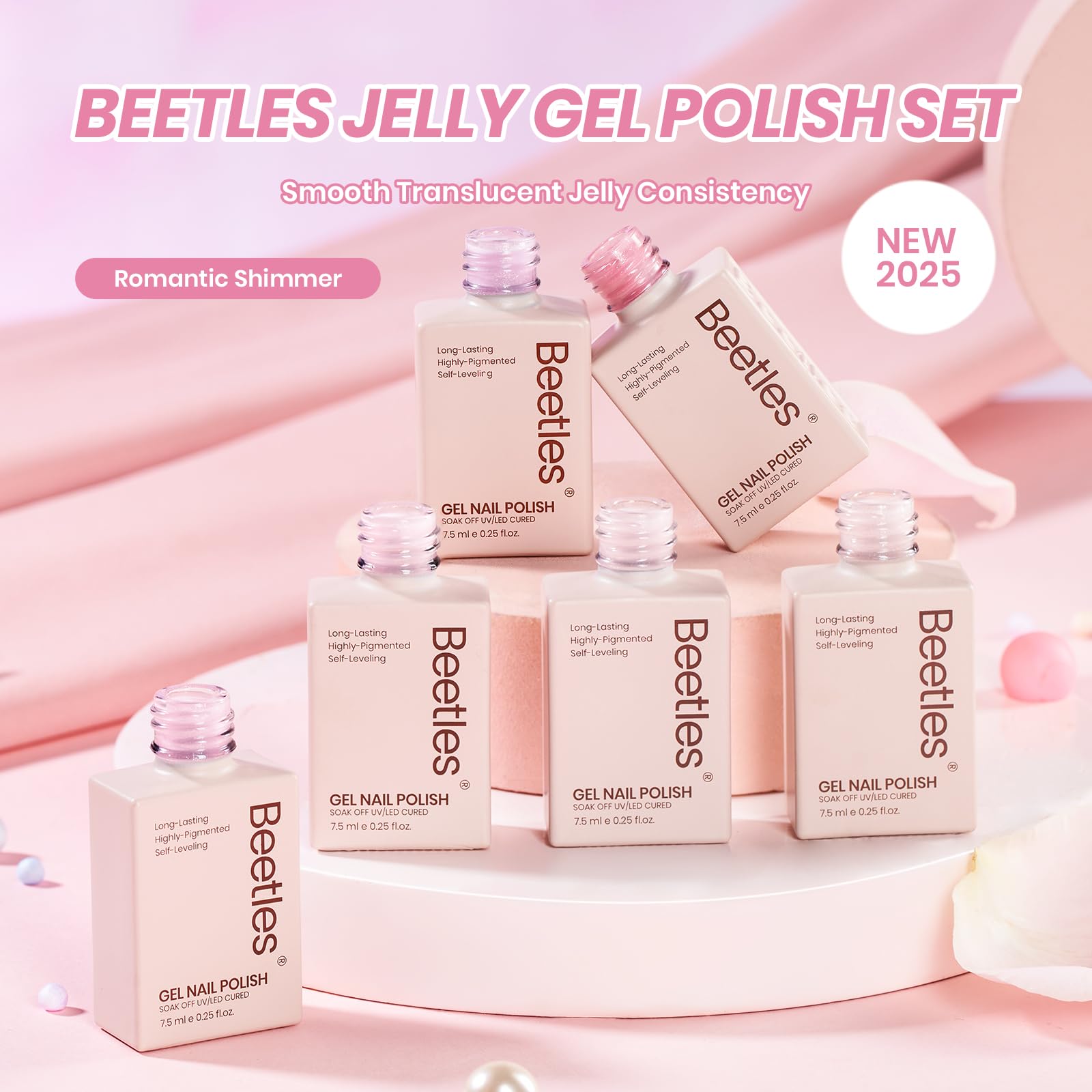 Beetles Regalo de belleza rosa con brillo para uñas.