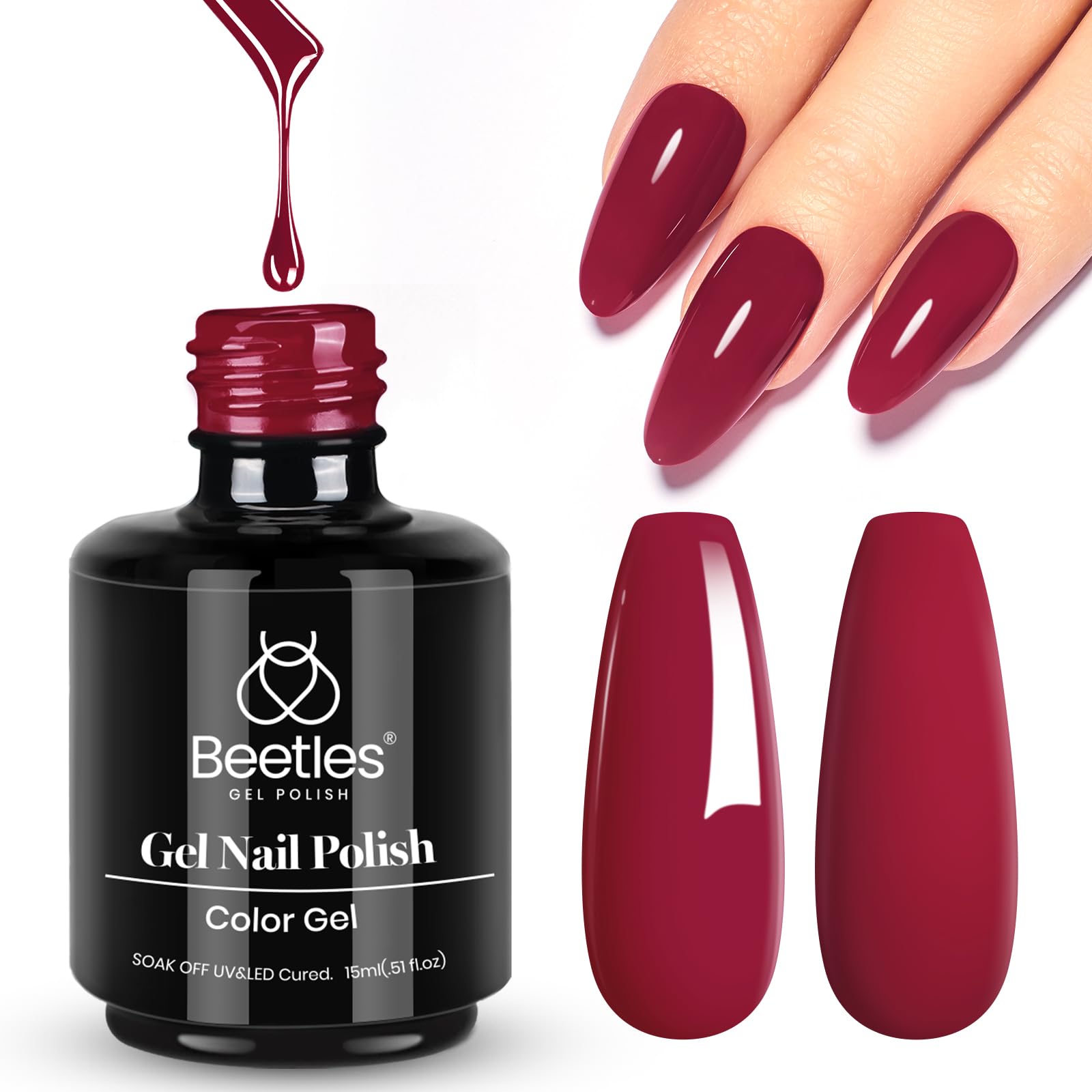 Beetles Rojo Gel: botella de 15 ml para manicura duradera.