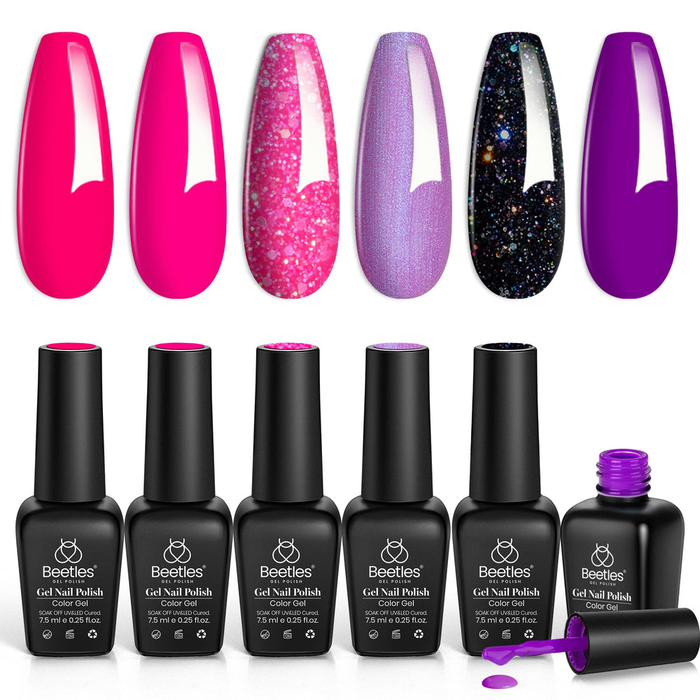 Beetles gel de uñas rosa intenso con brillos para uñas duraderas