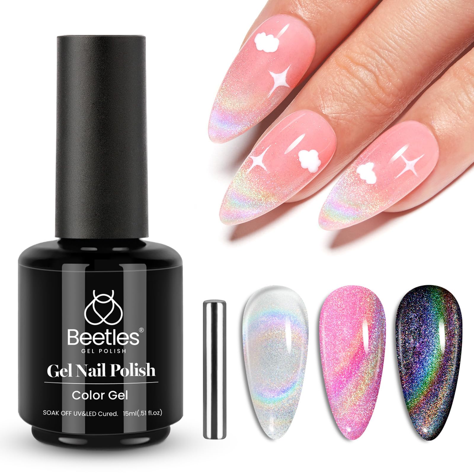 Beetles Silver Cat Eye: botella con brillo plateado para uñas con efecto ojo de gato