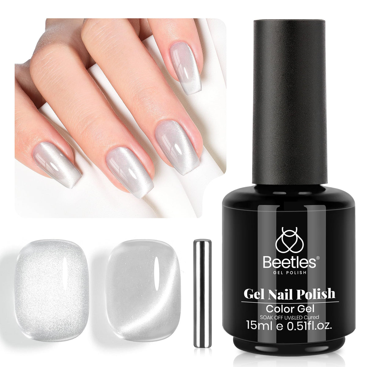 Beetles Gel Polish Silver Cat Eye con imán, crea efecto ojo de gato.