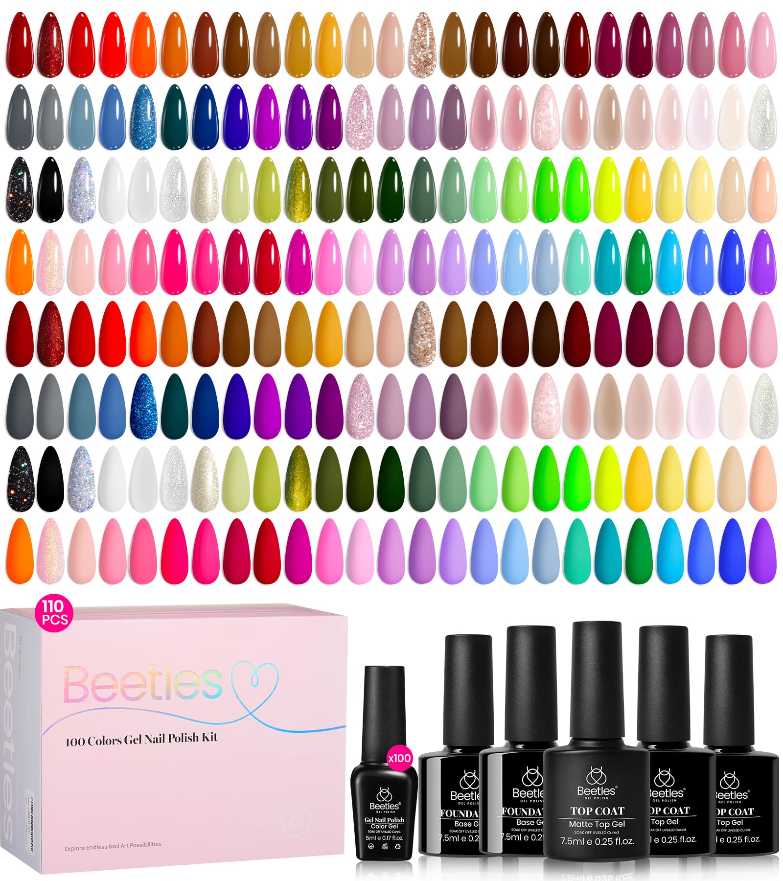 Beetles Sueños Cromáticos: conjunto de 100 colores para uñas brillantes.
