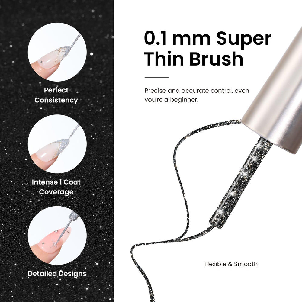 Beetles Glitter Nail Liner features a thin brush for precise line art