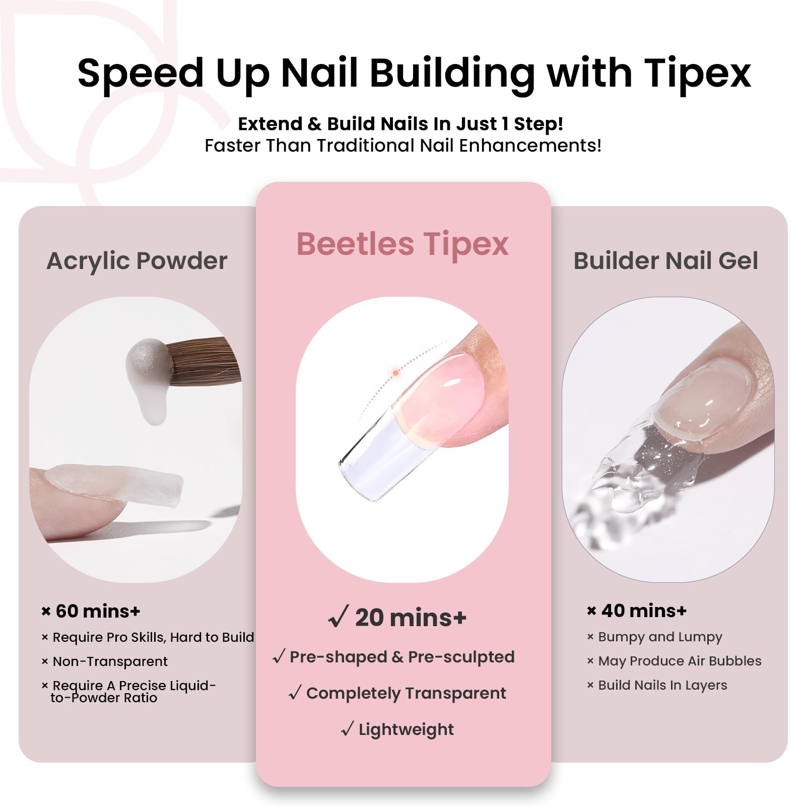 Beetles Tipex ahorro de tiempo en manicuras con tips listos para usar.