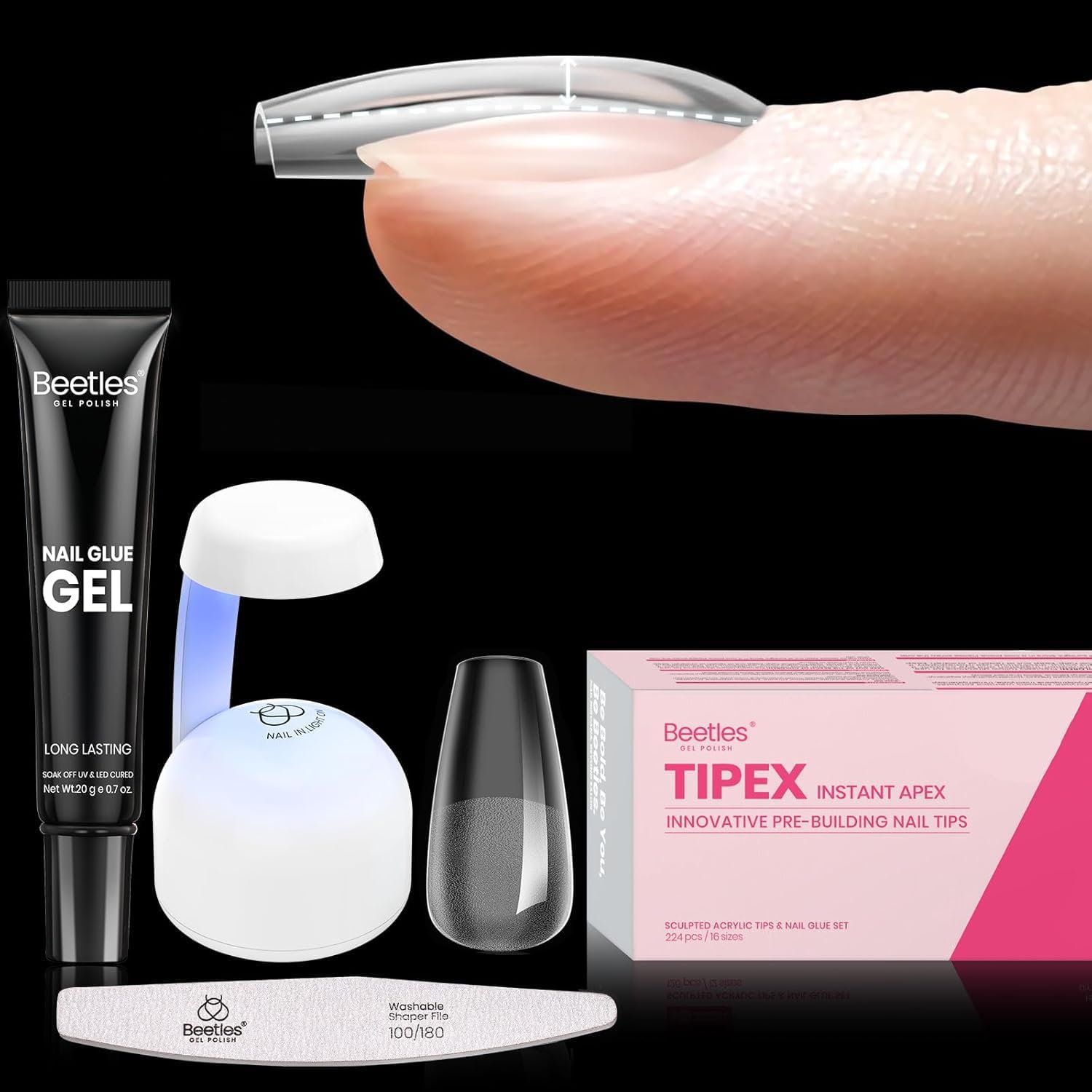 Beetles Tipex: puntas de uñas en 16 tallas para ajuste perfecto y acabado profesional.