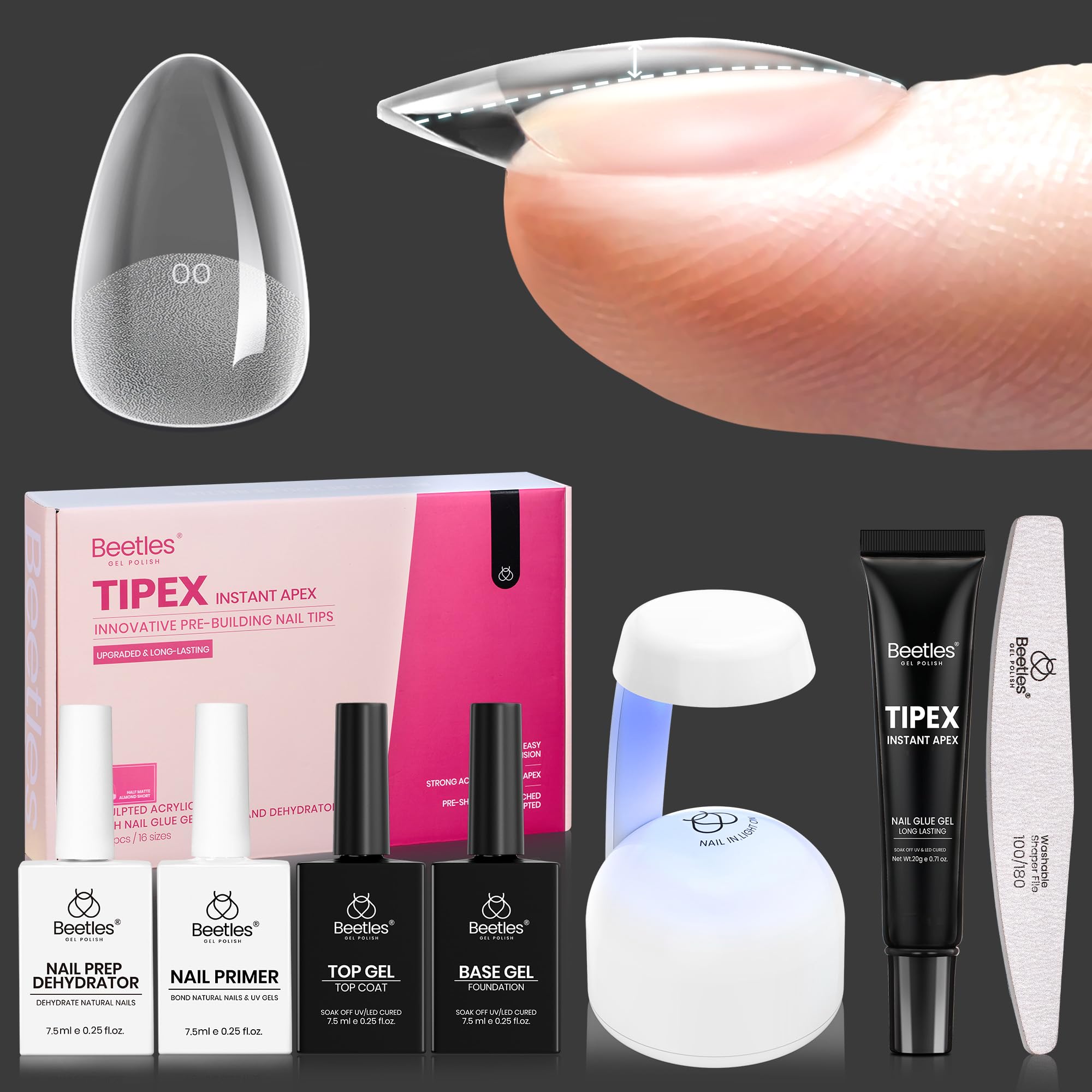 Beetles Tipex tips almendra corta para uñas con acabado sólido