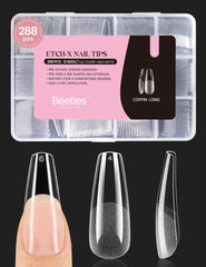 Beetles tips uñas coffin largo pre-etch: aplicación rápida y agarre mejor para extensiones temporales.