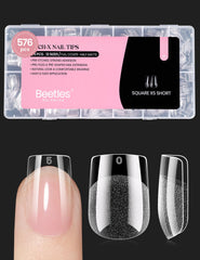 Beetles tips uñas cortas cuadradas: empaque visible para compra rápida y fácil aplicación