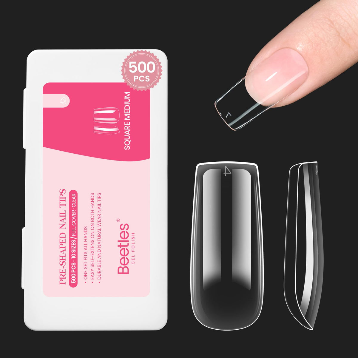 Beetles tips uñas claras cuadradas medianas para acabado natural