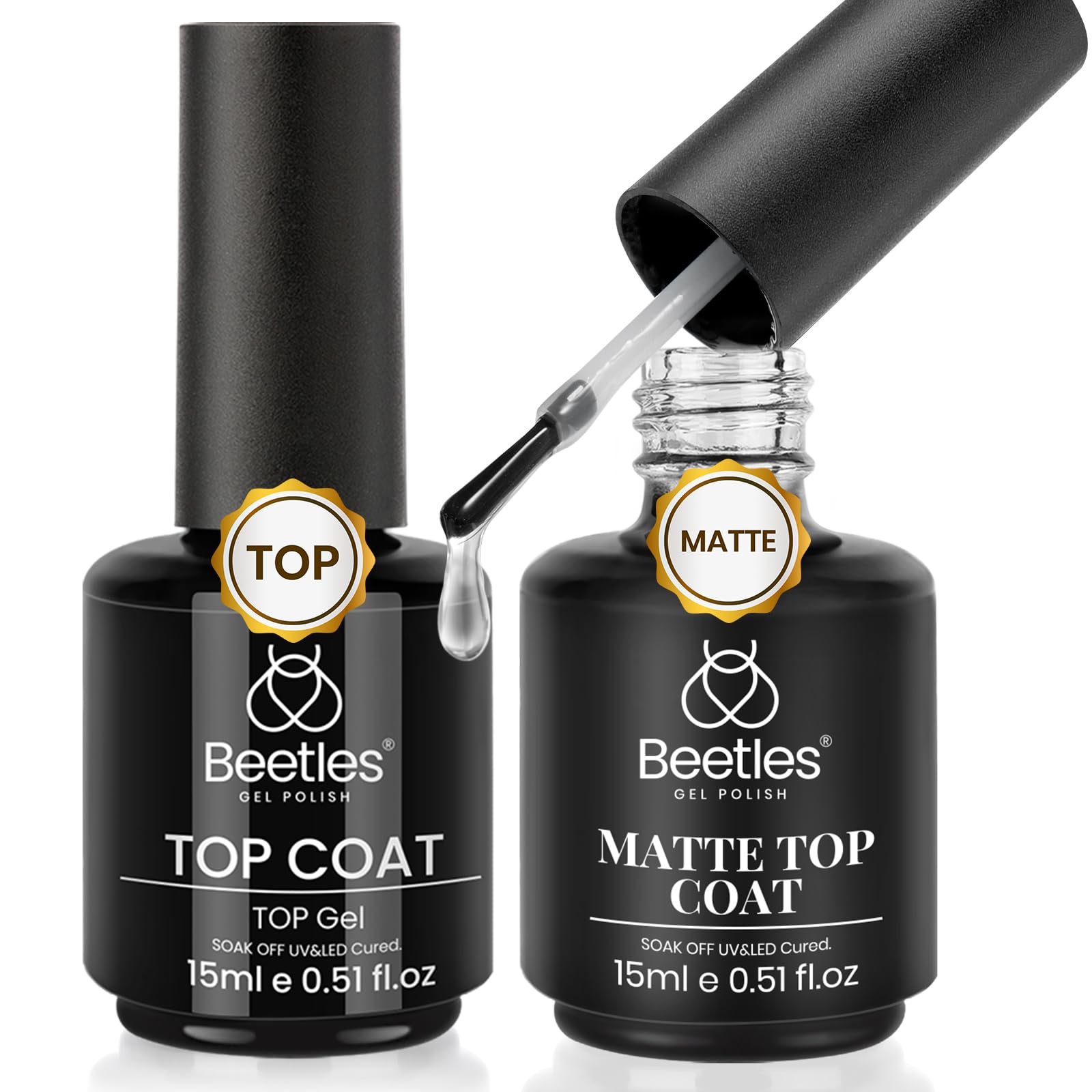 Beetles top coat gel brillo 15ml: acabado ultrabrillante para uñas.