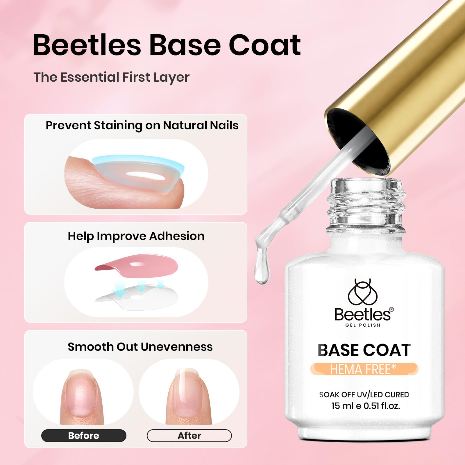 Beetles top gel 15 ml: capa superior de brillo profesional sin residuo.