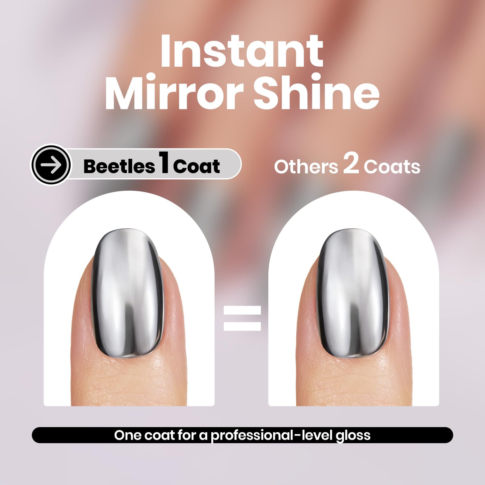 Beetles uñas con acabado espejo plata para looks llamativos y duraderos.