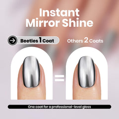 Beetles uñas con acabado espejo plata para looks llamativos y duraderos.