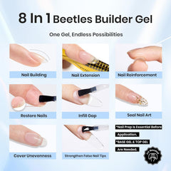 Beetles Uñas extendidas con gel de construcción para mayor estabilidad.