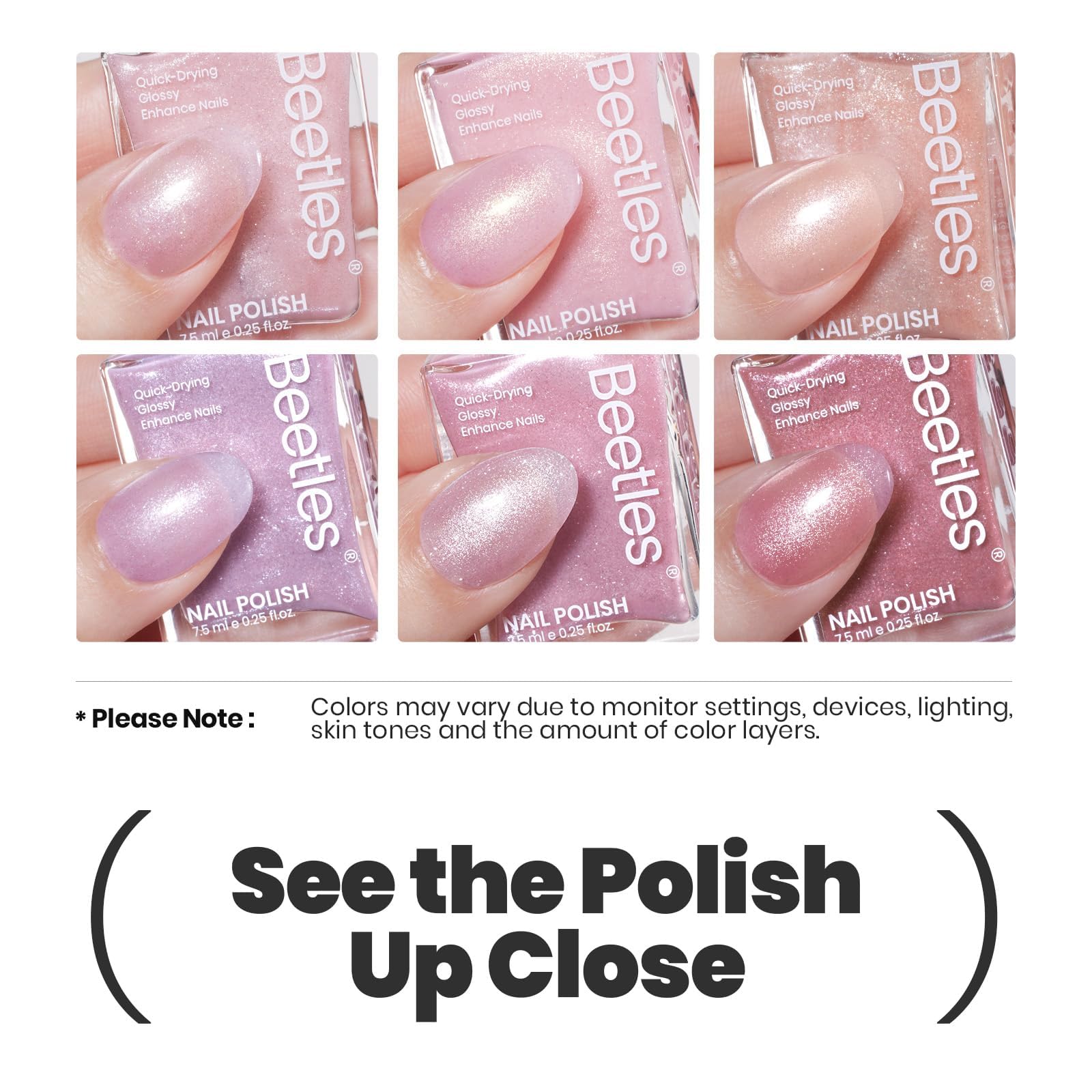 Beetles vernis rose paillettes – application fluide et fini brillant.
