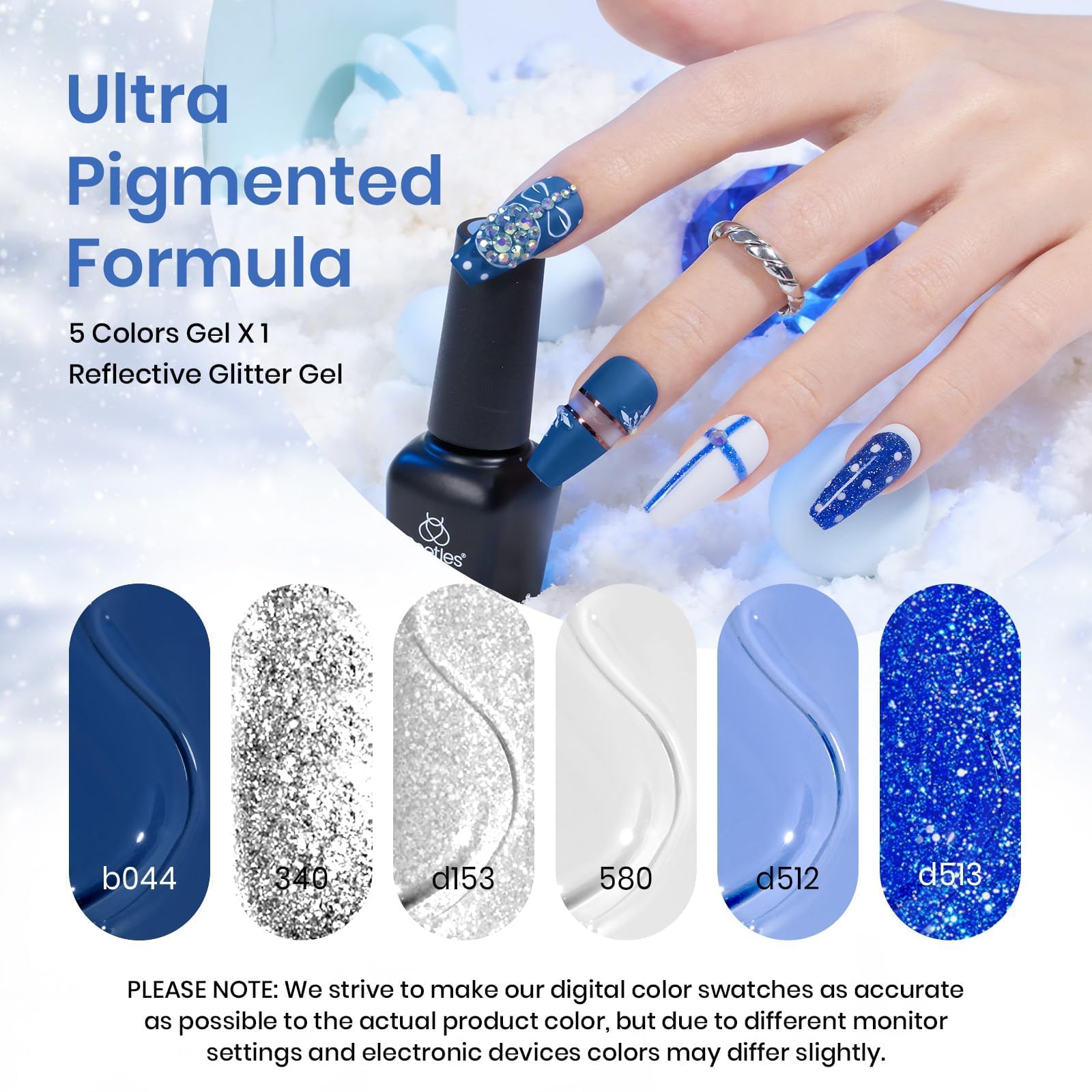 Beetles Navy Blue gel polish for bold winter nails and chic style.