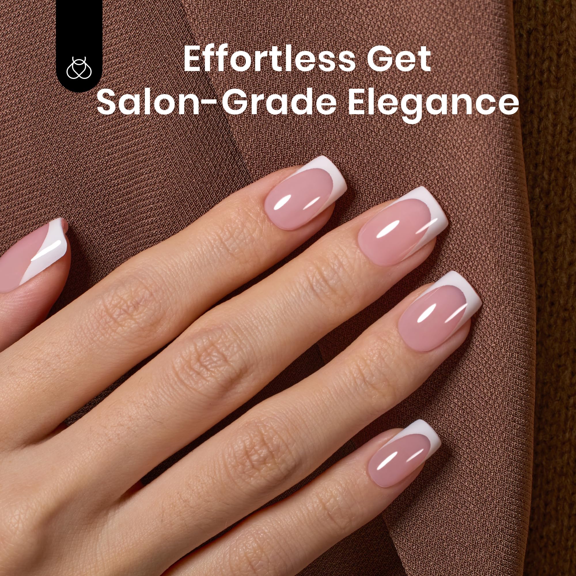 Beetles X Press Plus Uñas Frances Camellia Pink Short Squoval con patron pre-moldeado para uso inmediato.