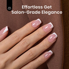 Beetles X Press Plus Uñas Frances Camellia Pink Short Squoval con patron pre-moldeado para uso inmediato.