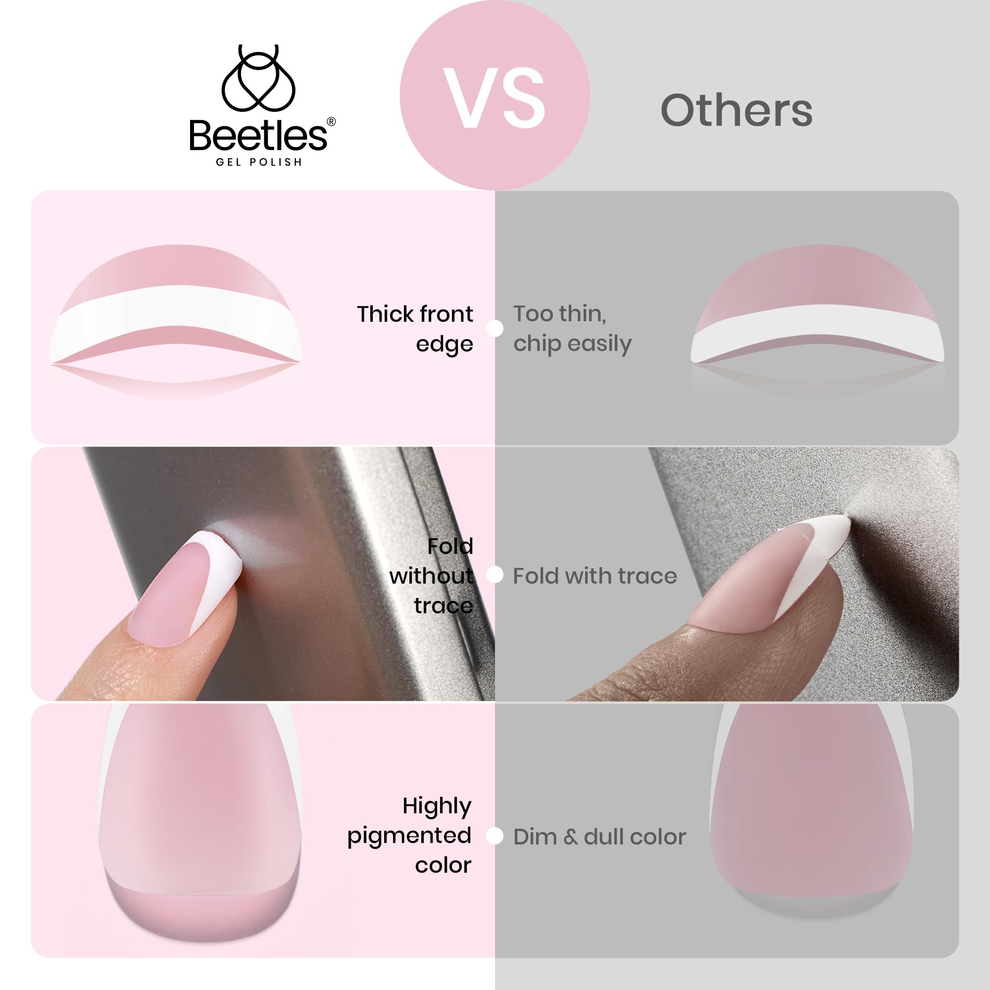 Beetles X Press Plus Uñas Frances Camellia aplicacion facil con adhesivo y gel de construccion.