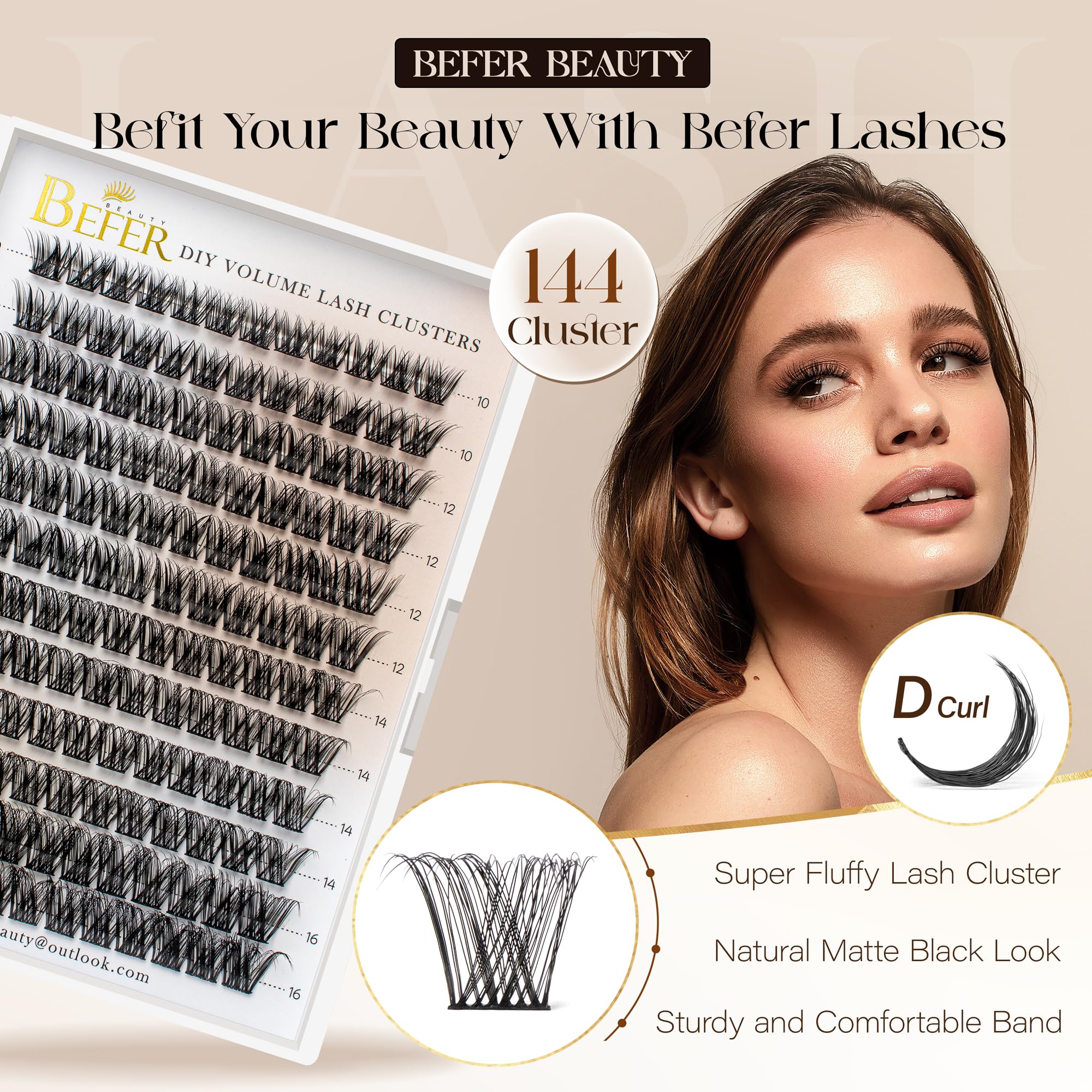BEFER Beauty lash clusters con banda de algodón ultrafina para comodidad.