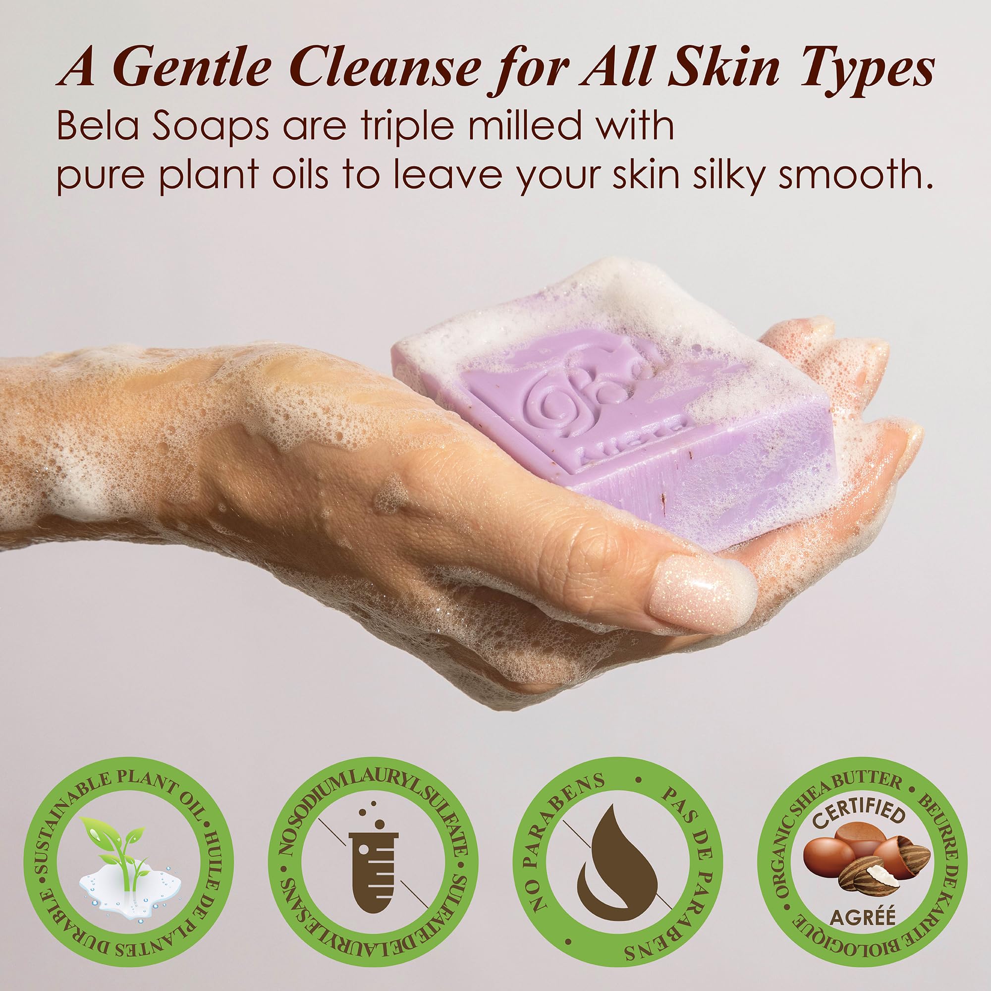 BELA goats milk soap bar – creamy lather suited for everyday washing.