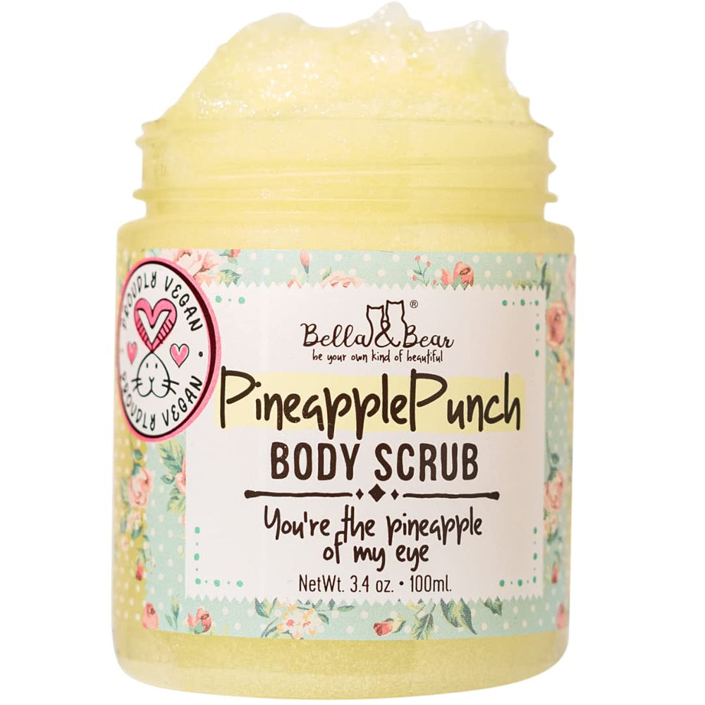 Bella and Bear exfoliante corporal de piña, textura suave para piel renovada.