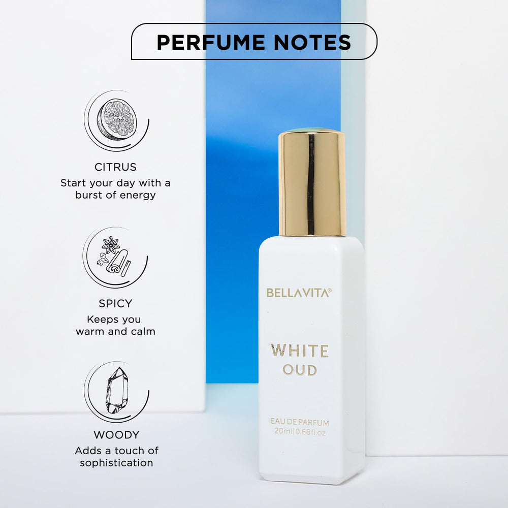 BellaVita Luxury White OUD Parfum, aroma vainilla, envolvente para cualquier momento.
